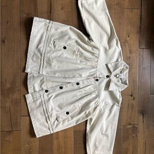 Maeve Off-White Denim Jacket with Black Buttons